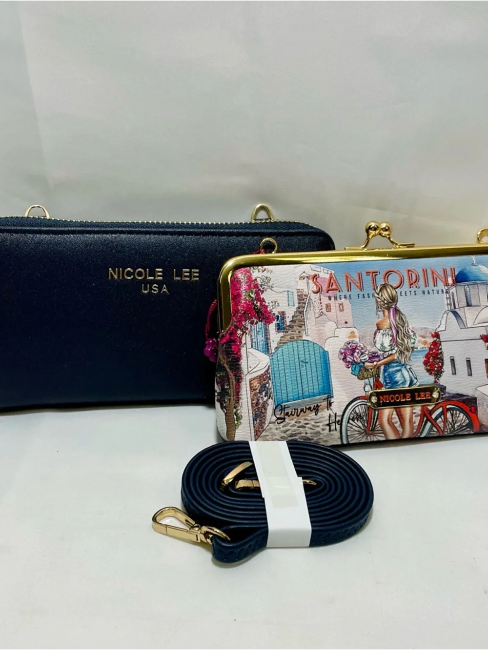 Nicole Lee "Stairway to Heaven" Signature Kiss Lock Crossbody Wallet, NWT - Picture 5 of 13